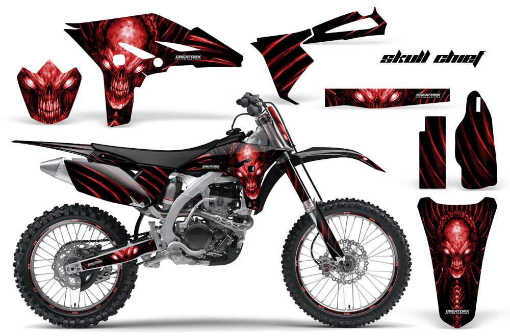 Yamaha YZ250F 2010-2012 Graphics Kit Skull Chief Red NP Rims